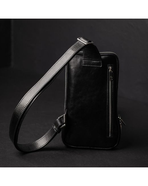 Time Resistance Black Leather Sling Bag Chest Bag for men