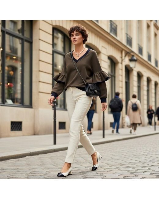BEIRA Brown Victoria Ruffle Sleeve Sweatshirt – Khaki