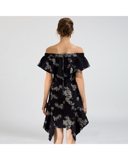 Smart and Joy Black Ruffle Bardot Denim Dress