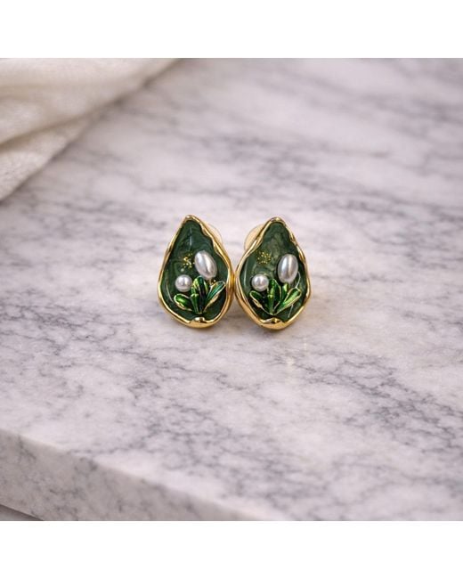 Nuvv Collection Green Botanical Design Earrings