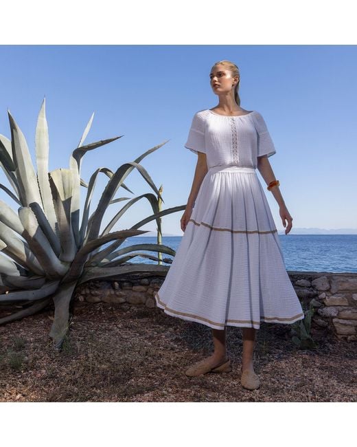 Haris Cotton White Midi Skirt