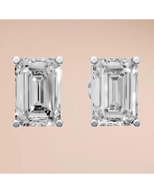 Aya Fine Jewelry White 1.32 Cwt Emerald Cut Solitaire Earrings Gift For
