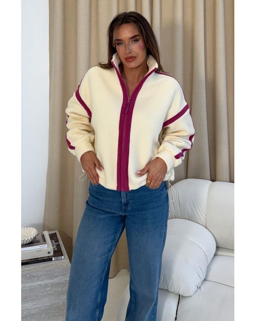 Girl In Mind Pink Lulu Contrast Binding Full Zip Fleece Butter