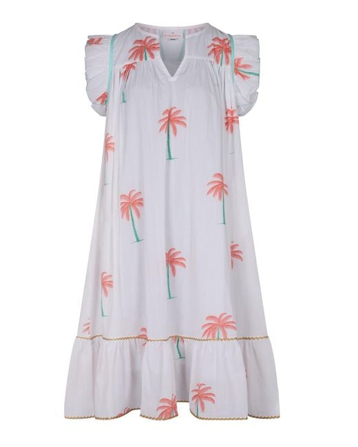 La Mandarine White Summer Dress, Floaty Cotton Summer Midi Dress With Pockets Palmeraie