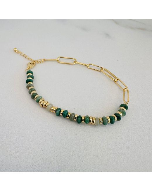 Clemence Wren Metallic Jade Stone Paperclip Bracelet