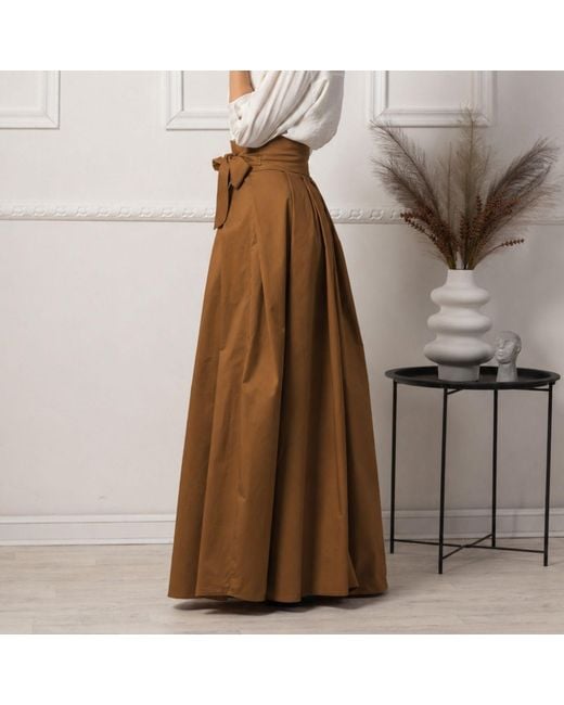 Nikka Place Brown Long Summer Cotton Skirt With High Waist