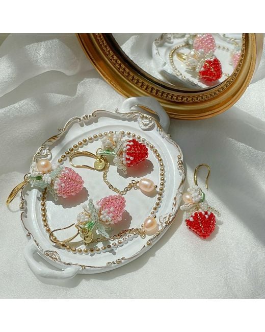 Ninemoo Metallic Strawberry Pearl Dangle Earrings