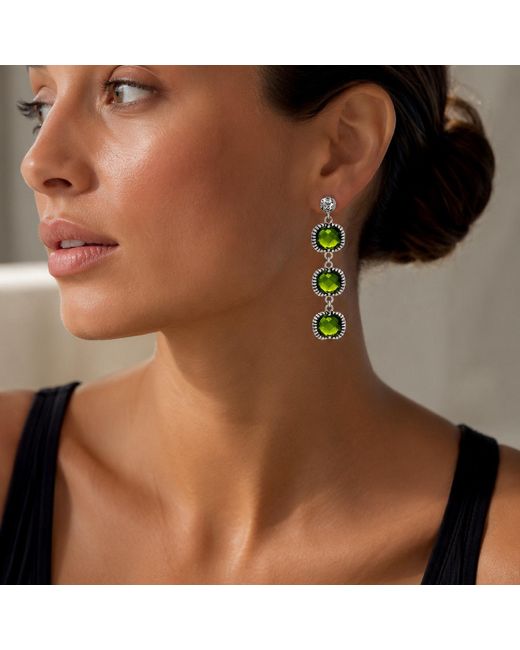 Unaloe Green Dangle Earrings Sterling – Timeless Elegance With Three Crystal