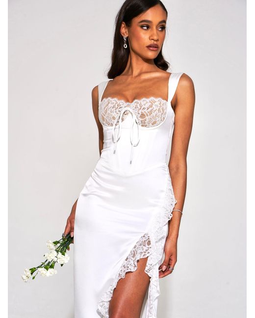 Miss Circle New York White Freddie Lace Satin Maxi Corset Dress