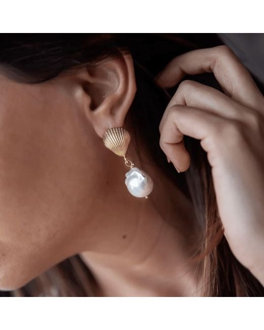 LINYA JEWELLERY Metallic Seashell Baroque Pearl Dangle Earrings