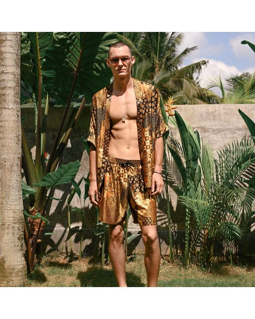 ORIGIN OF HEARTS Brown Neutrals Aumi & Summer Satin Kimono Co-Ord for men