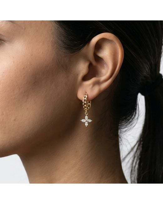 Uchi and Soto Metallic Kinmokusei Flower Drop Chain Hoop Earrings