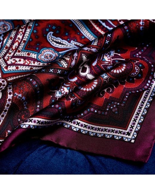 Otway & Orford Purple 'Labyrinth' Paisley Silk Pocket Square for men
