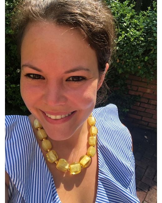 Gold & Honey Yellow Beaded Lucite Necklace For Brunch