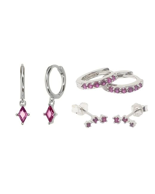 Harfi Metallic July Birthstone Ruby Sterling Earrings Gift Set For Her
