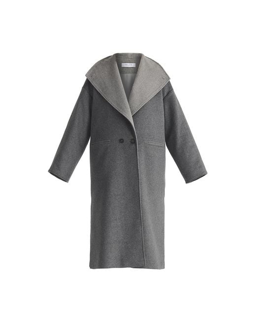 Paisie Gray Two-Tone Double Breasted Wool Blend Coat