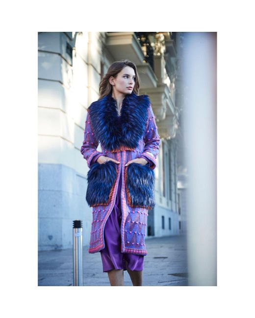 The Extreme Collection Blue Longline Coat Faux With Vegan Fur Details Satchel