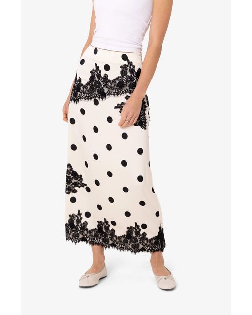 Amy Lynn Natural Verona Contrast Polka Dot Satin Midi Skirt