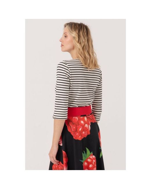 Marianna Déri Multicolor Top With Boat Neckline-Cream Striped