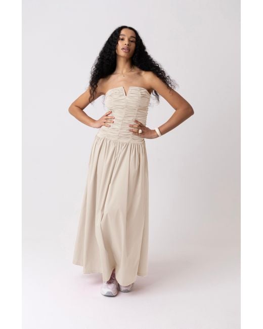 Amy Lynn Natural Neutrals Shyla Milk Ruched Column Bardot Maxi Dress