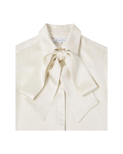 Really Wild Clothing White Glyndebourne Silk Detachable Tie Neck Blouse
