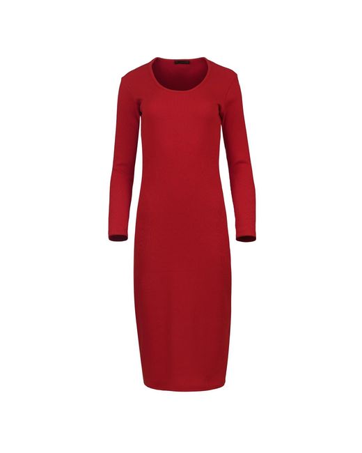 Conquista Red Long Sleeve Round Neck Midi Dress