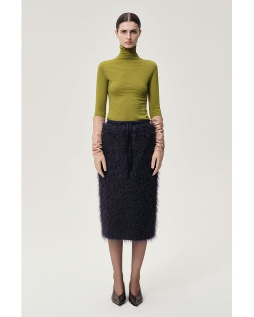 FRONT ROW SHOP Green Open-Back Wool Jersey Top