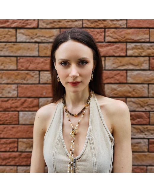 Farra Metallic Tiger-Eye With Heart Shaped Citrine Short Necklace