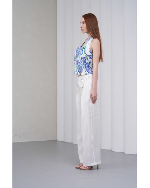 Lumina Eligma White The Wrapline Linen Trouser