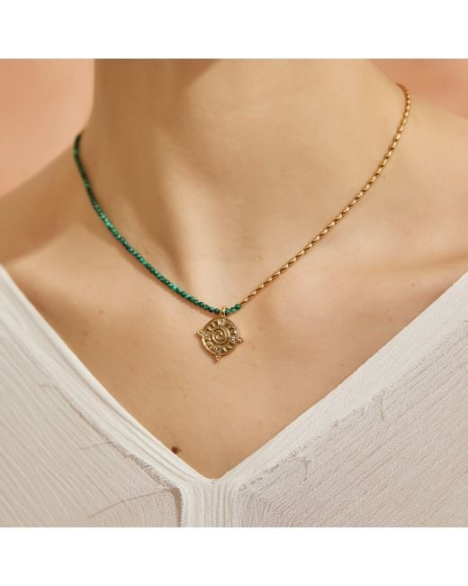 Aurozia Metallic Three Charms Solar Meridian The Sun Crystal Beaded Necklace Malachite