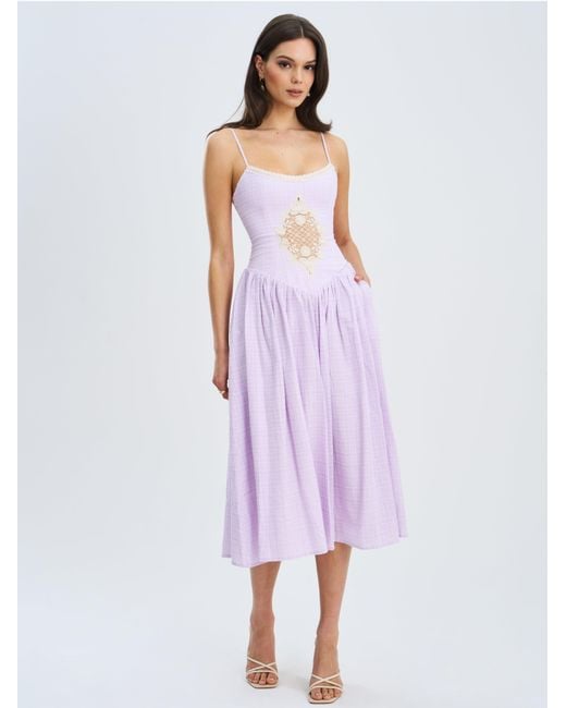 Miss Circle New York Purple Jaclyn Lace Trim Cutout Seersucker Midi Dress