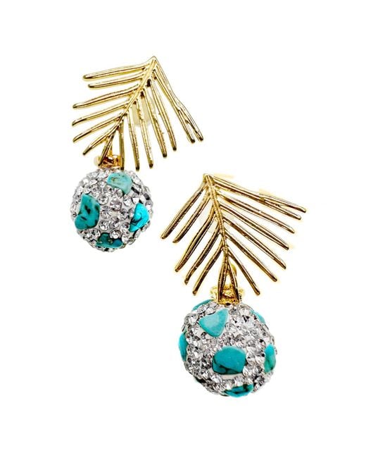 Farra Blue Leaves With Rhinestone Earrings