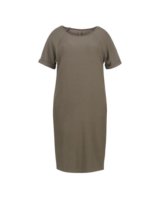 Conquista Gray Olive Punto Di Roma Short Sleeve Dress With Pockets