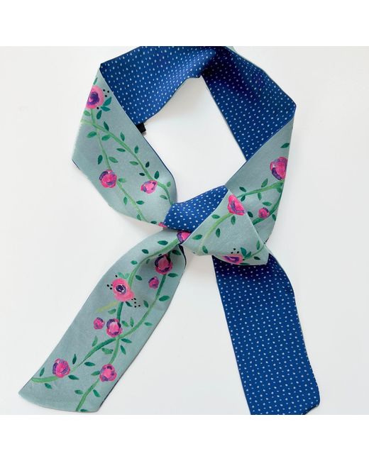 Maraethra Blue Rose Pop Silk Tie Scarf Mint