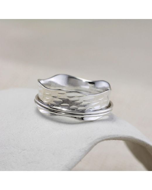 Isla Silver White Handmade Textured Sterling Spinning Ring