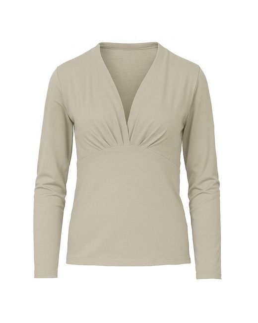 Conquista Gray Neutrals Sand Long Sleeve Faux Wrap Top