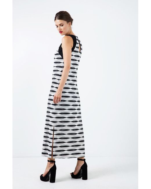 Conquista White Sleeveless Print Maxi Dress With Side Slits