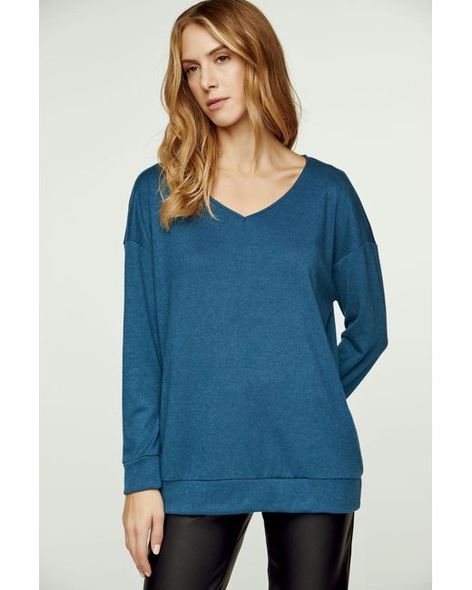 Conquista Blue Petrol V Neck Knit Top