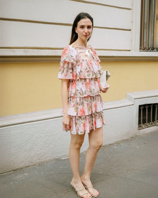 NEVA Pink Lurea Floral Ruffle Mini Dress