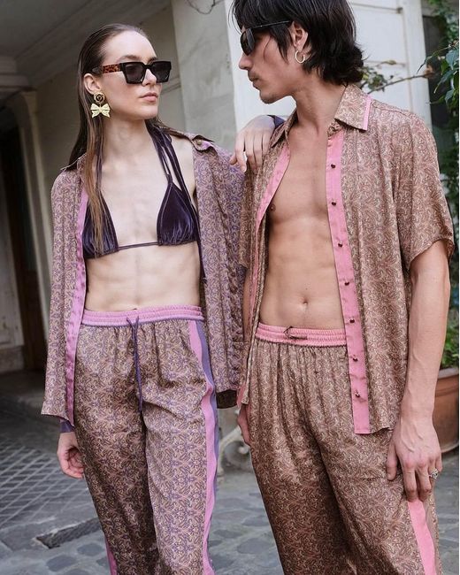 Monzlapur New York Brown Rose Paisley Motif Pant With Stripe