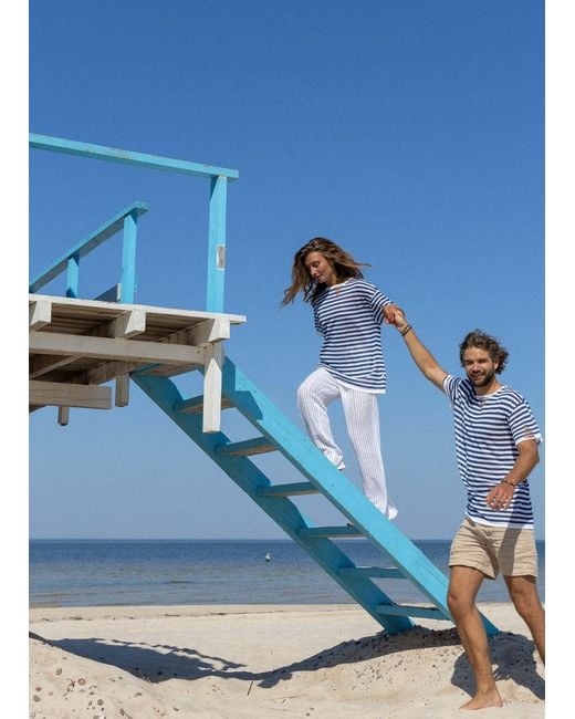 SALANIDA Blue Energia Ripped Linen T-Shirt