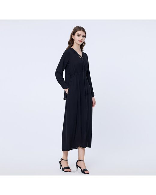Smart and Joy Black V-Neckline Long Blouse-Dress