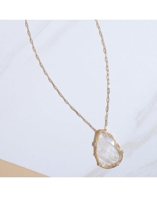Rare Matters Jewelry Metallic Organic Clear Quartz Teardrop Necklace