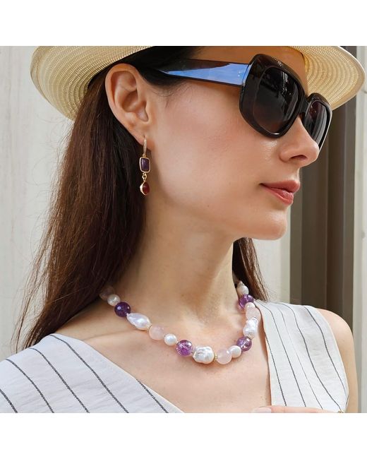 Farra Red Agate And Amethyst Color Matching Dangle Earrings