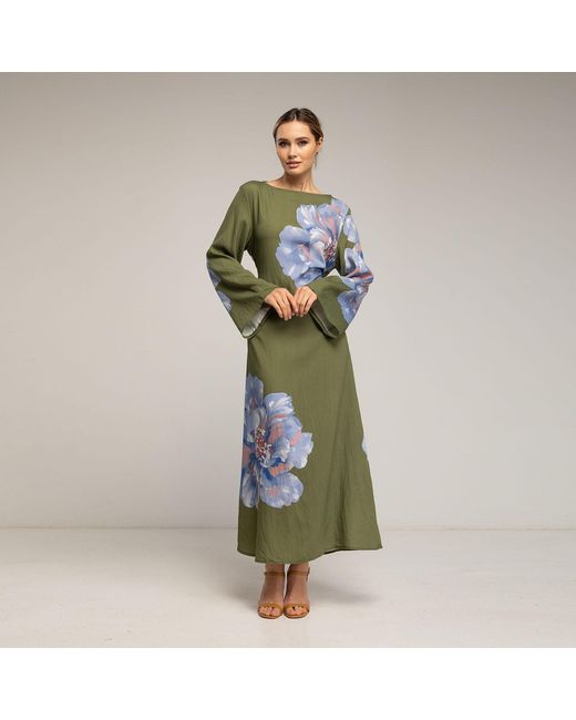 Tantra Spain Sl Green Long Floral Dress With Round Neck And Straps