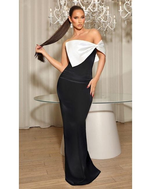 Moda Glam Black Grace Two-Tone Statement Bow Gown