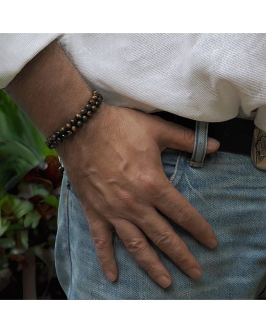 Ebru Jewelry Brown Tiger's Eye Stone Two Row Beaded Woven Bracelet for men