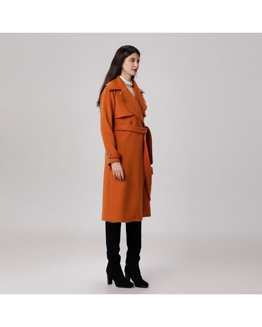 Smart and Joy Orange Shoulder Flaps Woolen Coat