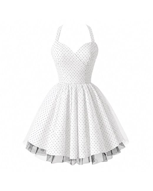 Elizabeth Diamant White Polka Dot, Halter-Neck, Tulle Fit & Flare Mini Dress