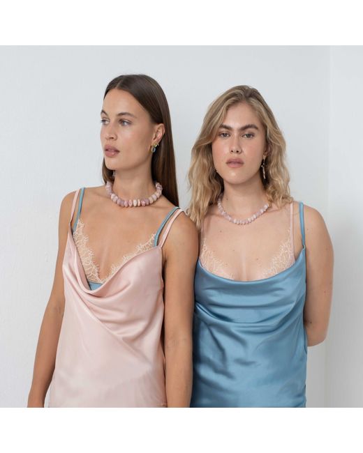 Noblesse Oblige Blue Duck Egg Lace Trimmed Cowl Neck Camisole